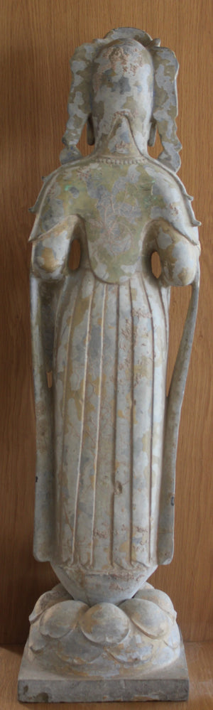 Buda y Bodhisattva en Piedra Tallada Dorada y Policromada