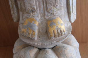 Buda y Bodhisattva en Piedra Tallada Dorada y Policromada