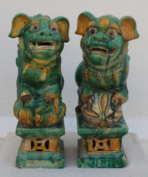 Pareja de Leones Foo en Cerámica Sancai