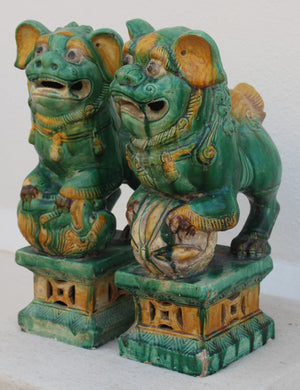 Pareja de Leones Foo en Cerámica Sancai