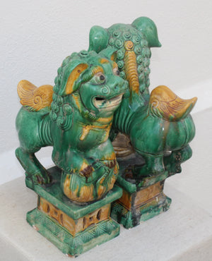 Pareja de Leones Foo en Cerámica Sancai