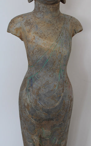 Buda Shakyamuni en piedra policromada, Dinastía Tang