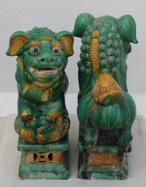 Pareja de Leones Foo en Cerámica Sancai
