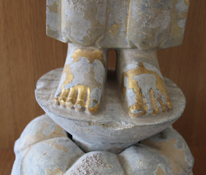 Buda y Bodhisattva en Piedra Tallada Dorada y Policromada