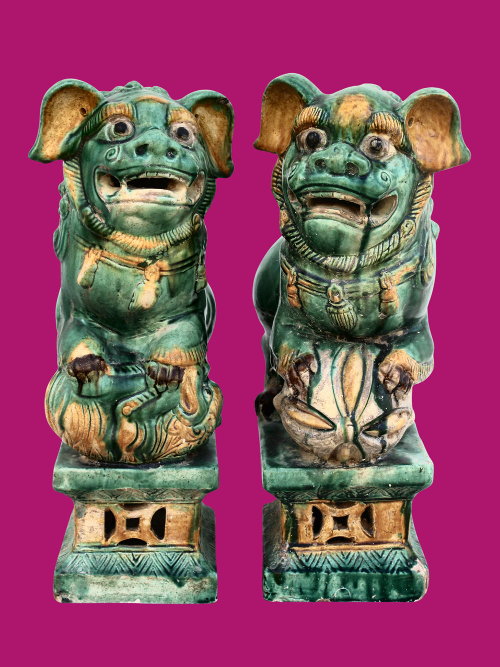 Pareja de Leones Foo en Cerámica Sancai