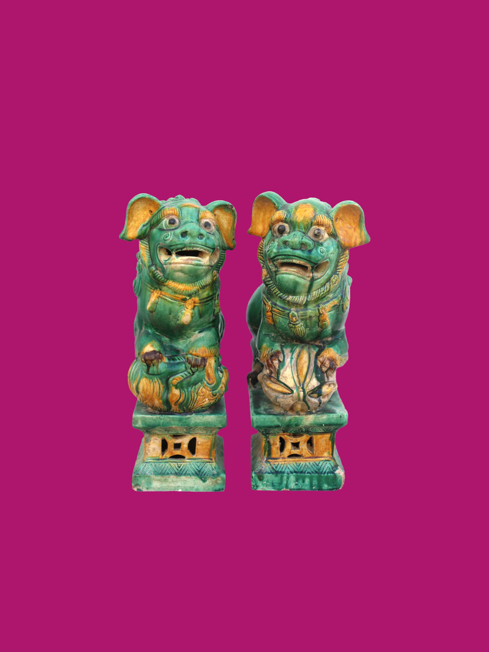 Pareja de Leones Foo en Cerámica Sancai