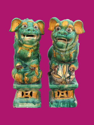 Pareja de Leones Foo en Cerámica Sancai