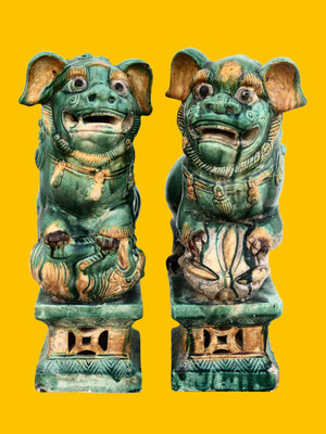 Pareja de Leones Foo en Cerámica Sancai