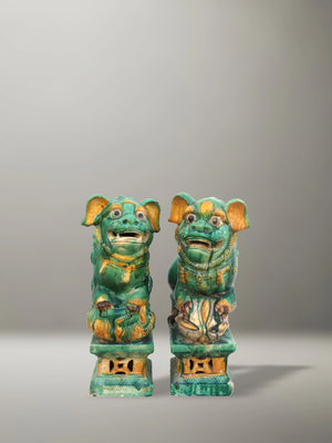 Pareja de Leones Foo en Cerámica Sancai