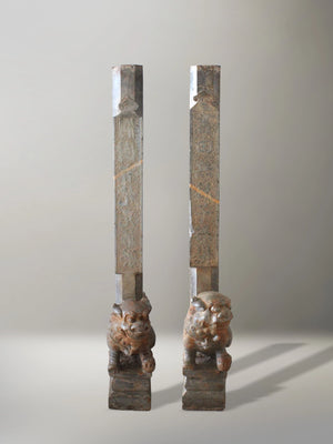 Pareja de Leones Foo en Piedra Tallada