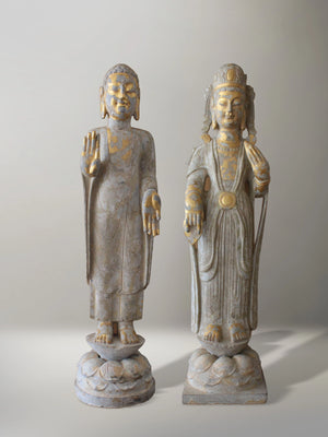 Buda y Bodhisattva en Piedra Tallada