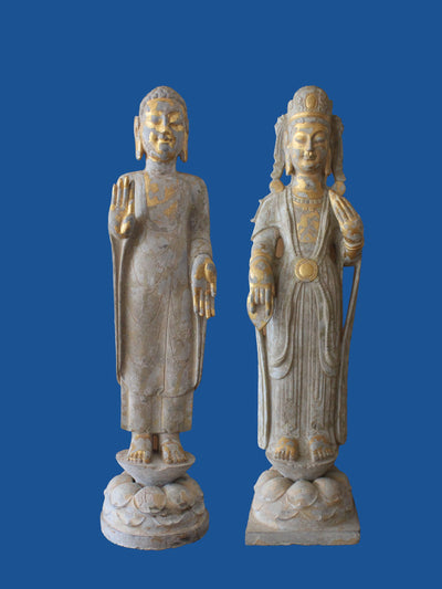 Buda y Bodhisattva en Piedra Tallada