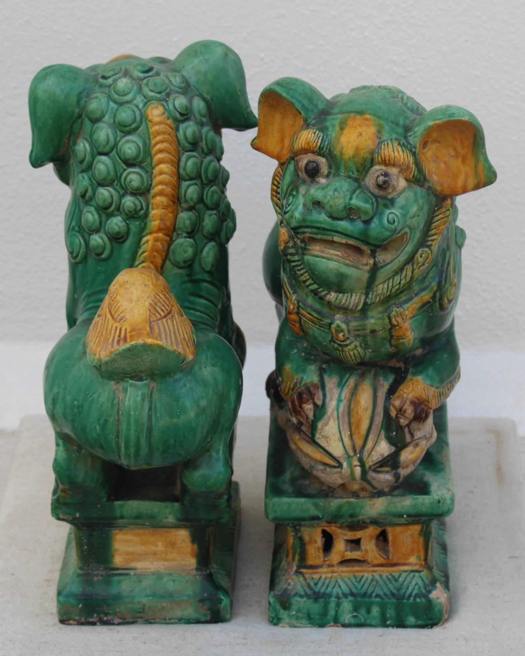 Pareja de Leones Foo en Cerámica Sancai